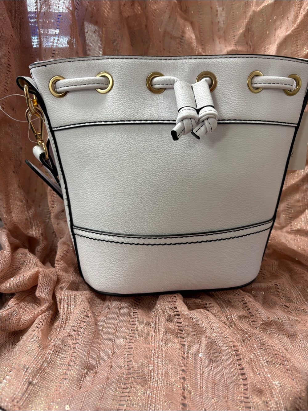 Icing White Bucket Shoulder Bag with Gold Hardware